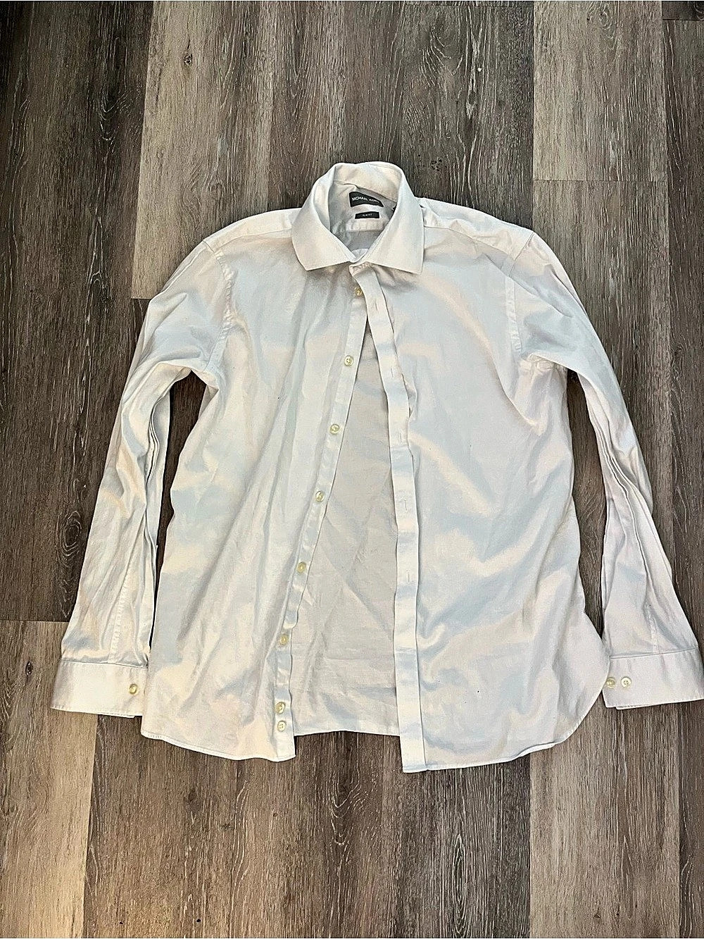 Michael Kors Mens Dress Shirt Size L 16 34/35 White Slim Fit Long Sleeve Button